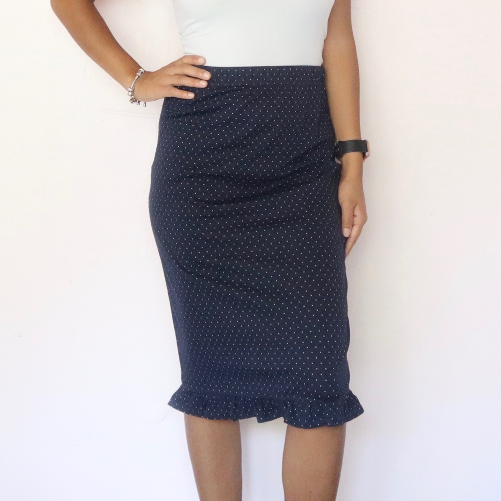 Max Studio Navy Polka Dot Pencil Skirt